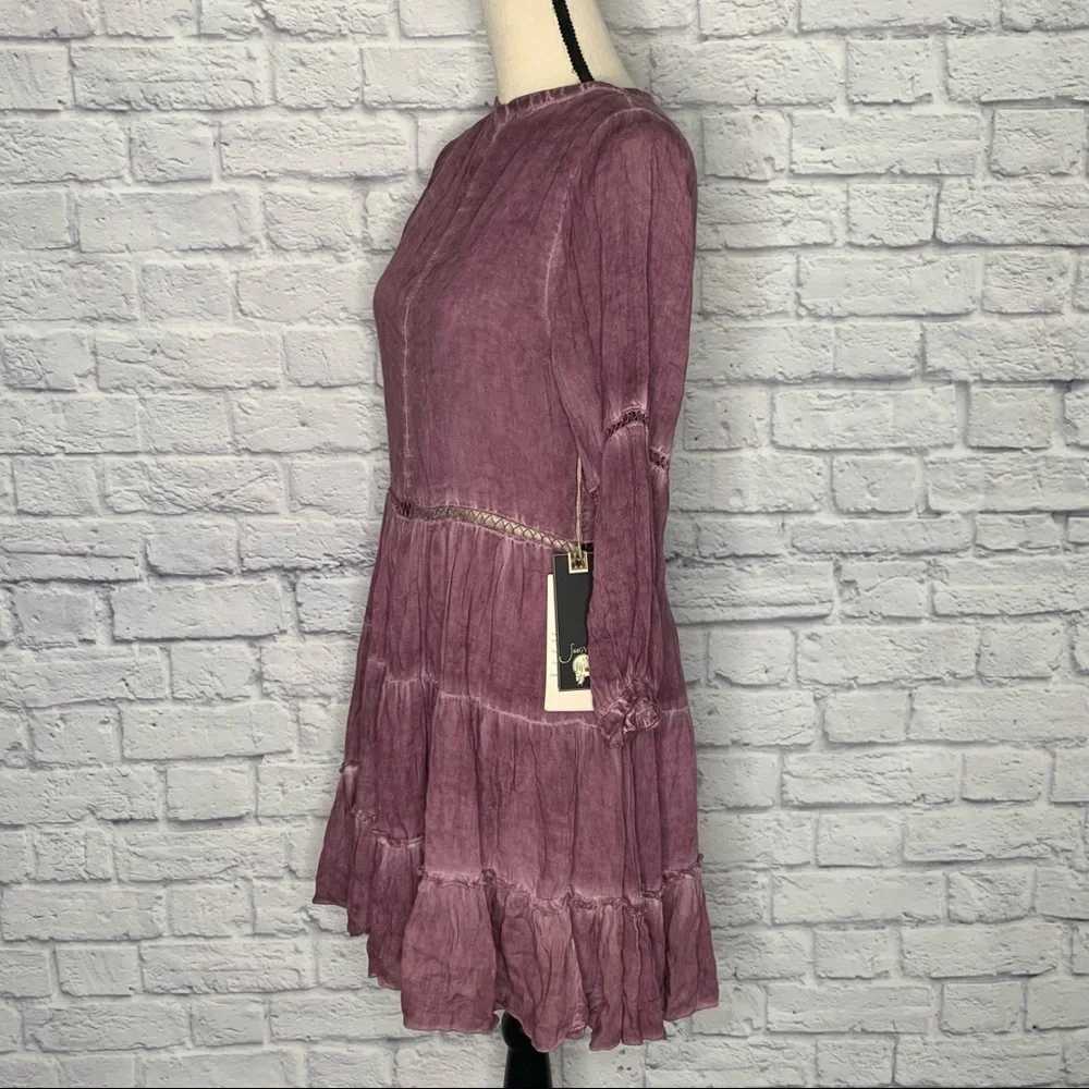 NWT Sea Gypsies Purple Mineral Wash Boho Tiered Long Sleeve Dress - Picture 11 of 16